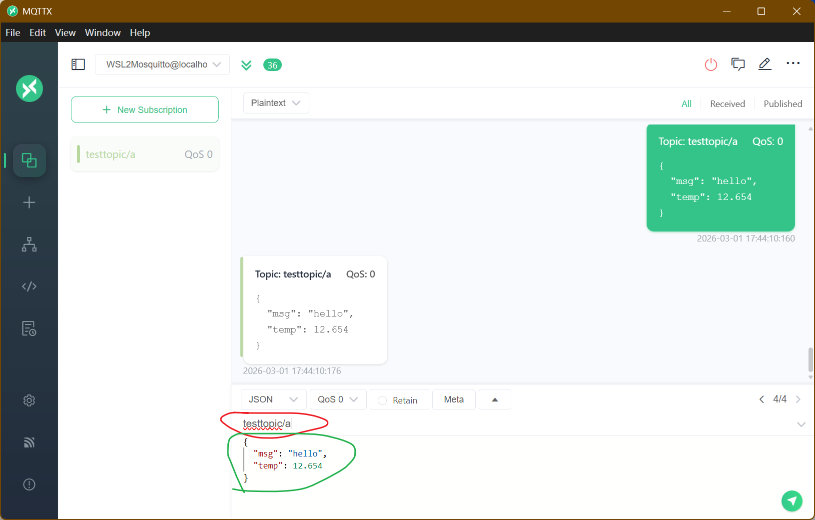 MQTTX 连接消息发送测试